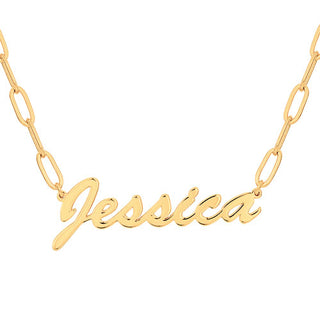 Plated Hollywood Script Name Paperclip Chain Necklace