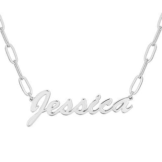 Plated Hollywood Script Name Paperclip Chain Necklace