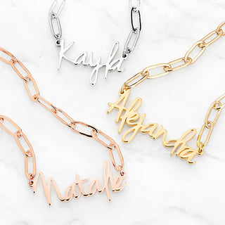 Plated Petite Script Name Paperclip Chain Necklace