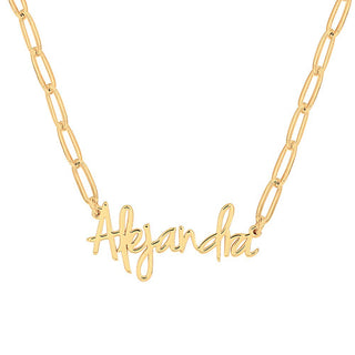Plated Petite Script Name Paperclip Chain Necklace