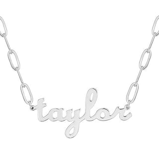 Plated Lowercase Script Name Paperclip Chain Necklace