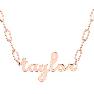 Plated Lowercase Script Name Paperclip Chain Necklace