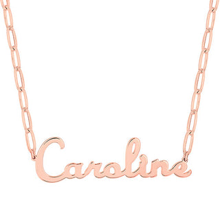 Plated Script Name Paperclip Chain Necklace