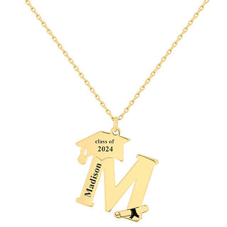 Plated Graduation Cap Initial and Name Necklace