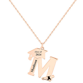 Plated Graduation Cap Initial and Name Necklace