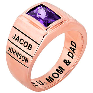 Men's 14K Rose Gold over Sterling Checkerboard Birthstone Freestyle Class Ring