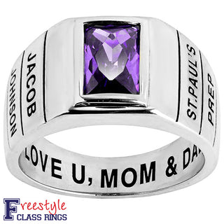 Men's Sterling Silver Checkerboard Birthstone Freestyle Class Ring