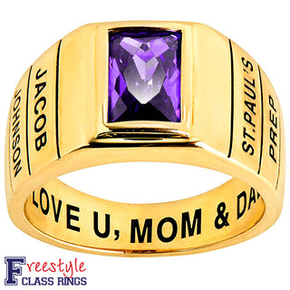 Men's 14K Gold Plated Checkerboard Birthstone Freestyle Class Ring