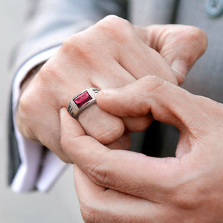 Men's Silver Checkerboard Birthstone Class Ring