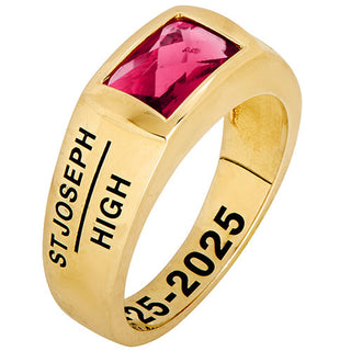 Men's 14K Gold Plated Checkerboard Birthstone Class Ring