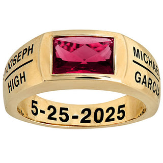Men's 14K Gold Plated Checkerboard Birthstone Class Ring