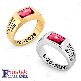 Men's Sterling Silver Checkerboard Birthstone Freestyle Class Ring