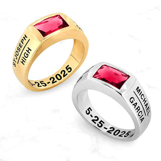 Men's 14K Rose Gold Plated Checkerboard Birthstone Freestyle Class Ring