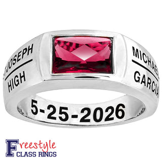 Men's Silver Checkerboard Birthstone Freestyle Class Ring