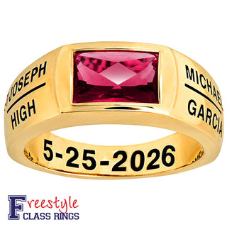 Men's 14K Gold Plated Checkerboard Birthstone Freestyle Class Ring