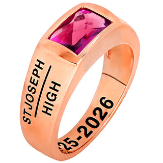 Men's 14K Rose Gold Plated Checkerboard Birthstone Freestyle Class Ring