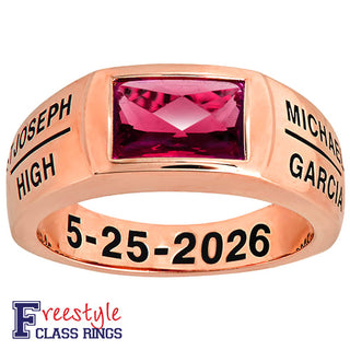 Men's 14K Rose Gold Plated Checkerboard Birthstone Freestyle Class Ring