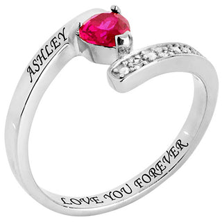 Sterling Silver Heart Birthstone Bypass Diamond Accent Ring