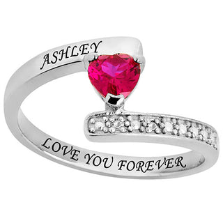 Sterling Silver Heart Birthstone Bypass Diamond Accent Ring