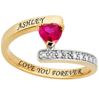 14K Gold over Sterling Heart Birthstone Bypass Diamond Accent Ring