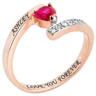 14K Rose Gold Plated Heart Birthstone Bypass Diamond Accent Ring