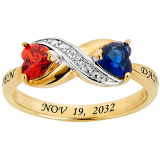 14K Gold over Sterling Couple's Birthstone Heart Infinity Diamond Accent Ring