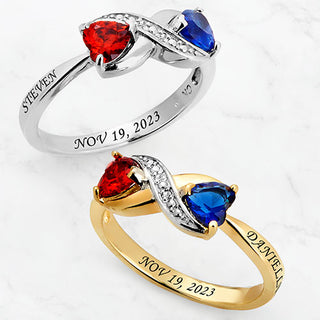 14K Rose Gold Plated Couple's Birthstone Heart Infinity Diamond Accent Ring