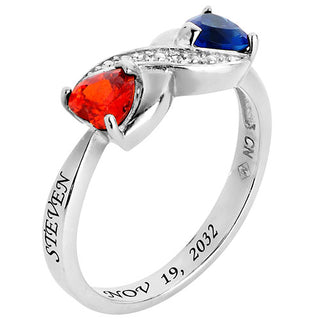 Silver Plated Couple's Birthstone Heart Infinity Diamond Accent Ring