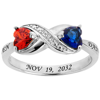 Silver Plated Couple's Birthstone Heart Infinity Diamond Accent Ring