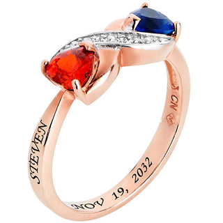 14K Rose Gold Plated Couple's Birthstone Heart Infinity Diamond Accent Ring