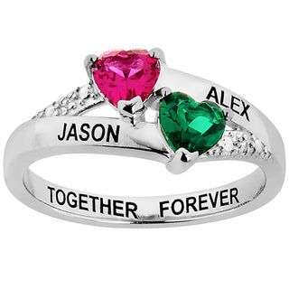 Sterling Silver Couple's Birthstone Heart Diamond Accent Ring