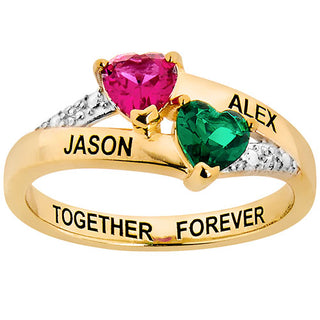 14K Gold over Sterling Couple's Birthstone Heart Diamond Accent Ring