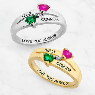 Silver Plated Couple's Birthstone Heart Diamond Accent Ring