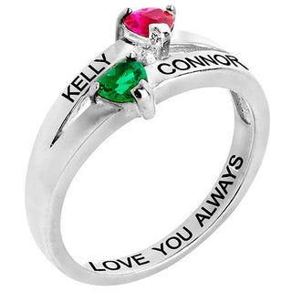 Silver Plated Couple's Birthstone Heart Diamond Accent Ring