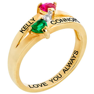 14K Gold Plated Couple's Birthstone Heart Diamond Accent Ring