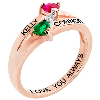14K Rose Gold Plated Couple's Birthstone Heart Diamond Accent Ring