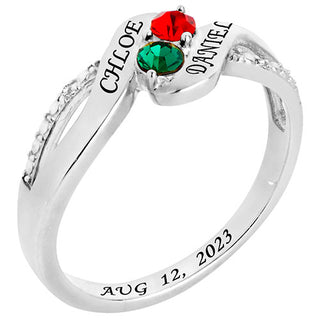 Sterling Silver Couple's Birthstone Bypass Diamond Accent Ring