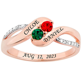 14K Rose Gold over Sterling Couple's Birthstone Bypass Diamond Accent Ring