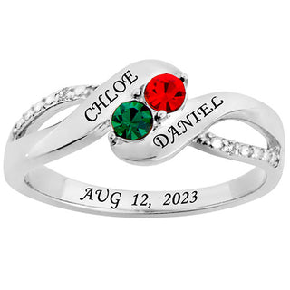Silver Plated Couple's Birthstone Bypass Diamond Accent Ring
