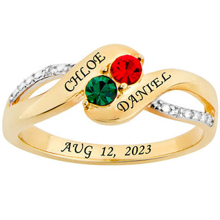 14K Gold Plated Couple's Birthstone Bypass Diamond Accent Ring