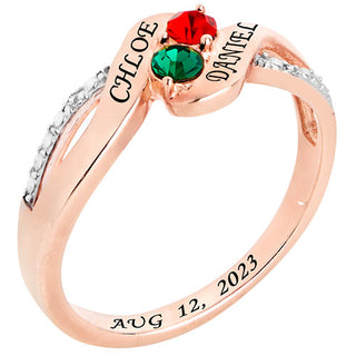 14K Rose Gold Plated Couple's Birthstone Bypass Diamond Accent Ring