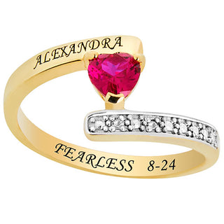 14K Gold over Sterling Heart Birthstone Bypass Diamond Accent Class Ring