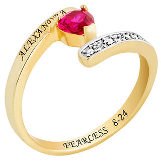 14K Gold Plated Heart Birthstone Bypass Diamond Accent Class Ring