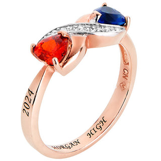 14K Rose Gold over Sterling Double Birthstone Heart Infinity Diamond Accent Class Ring