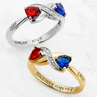 14K Gold Plated Double Birthstone Heart Infinity Diamond Accent Class Ring