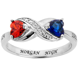 Silver Plated Double Birthstone Heart Infinity Diamond Accent Class Ring