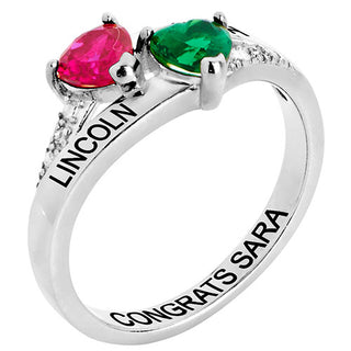 Sterling Silver Double Birthstone Heart Diamond Accent Class Ring