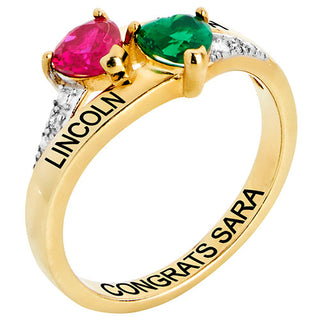 14K Gold over Sterling Double Birthstone Heart Diamond Accent Class Ring