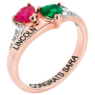 14K Rose Gold over Sterling Double Birthstone Heart Diamond Accent Class Ring