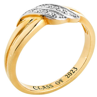 14K Gold over Sterling Double Wave Diamond Accent Class Ring